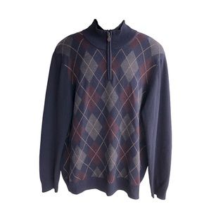 Brooks Brothers Extra Fine Italian Merino‎  Blue 1/4 Zip Mock Neck Sweate…